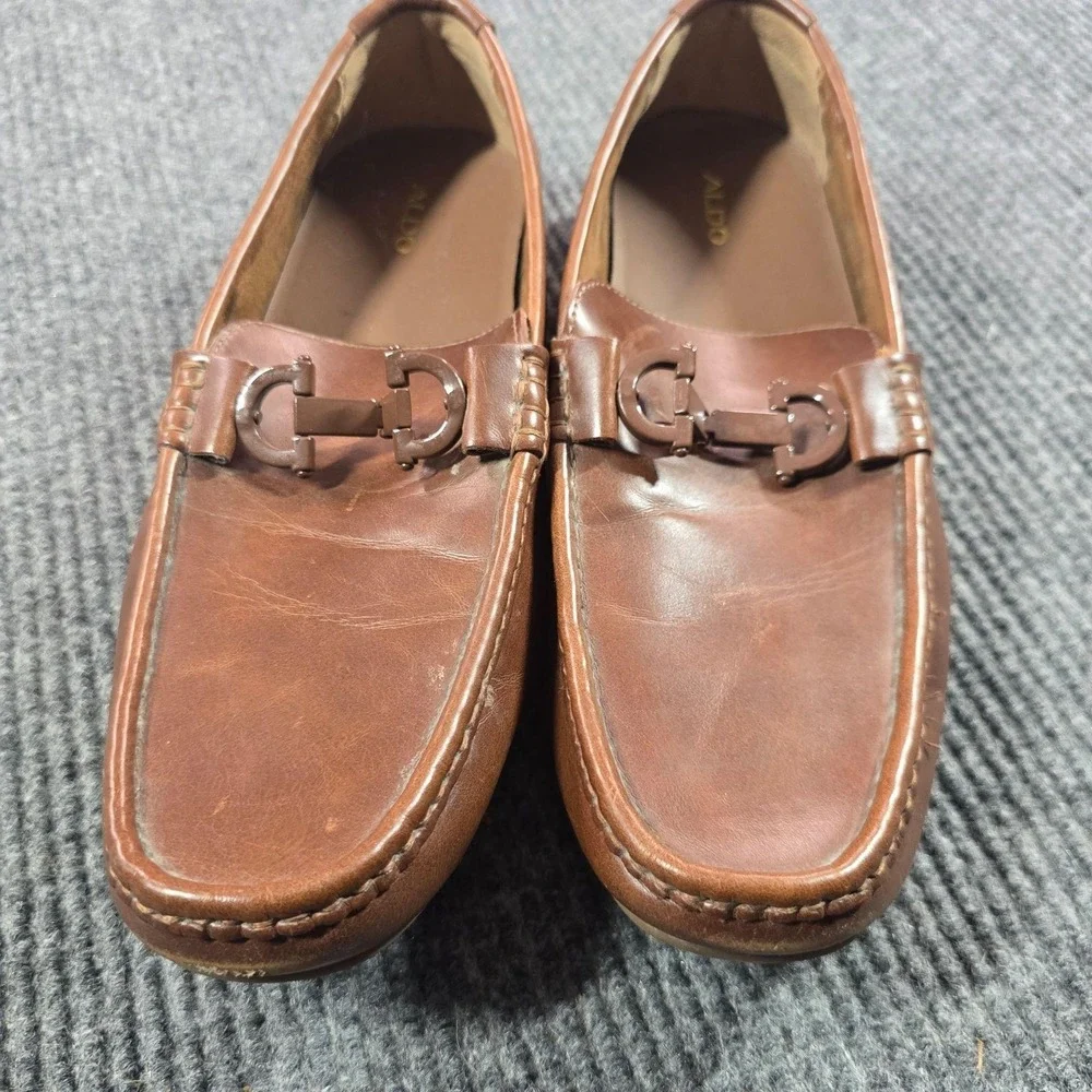 Aldo Shoes Mens Size 11 Brown Leather Bit Loafers Slip On Comfort Square Toe